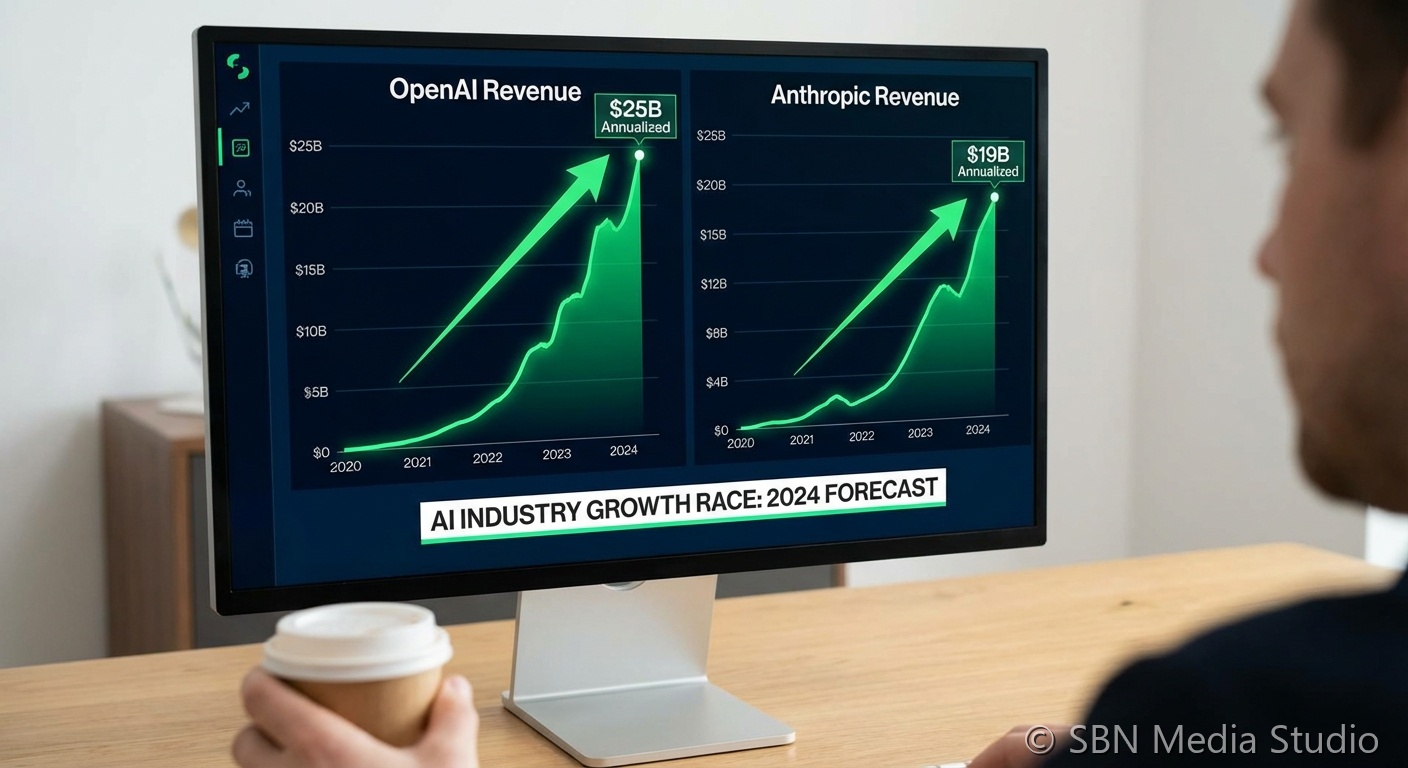Financial charts and data visualization representing AI industry revenue growth