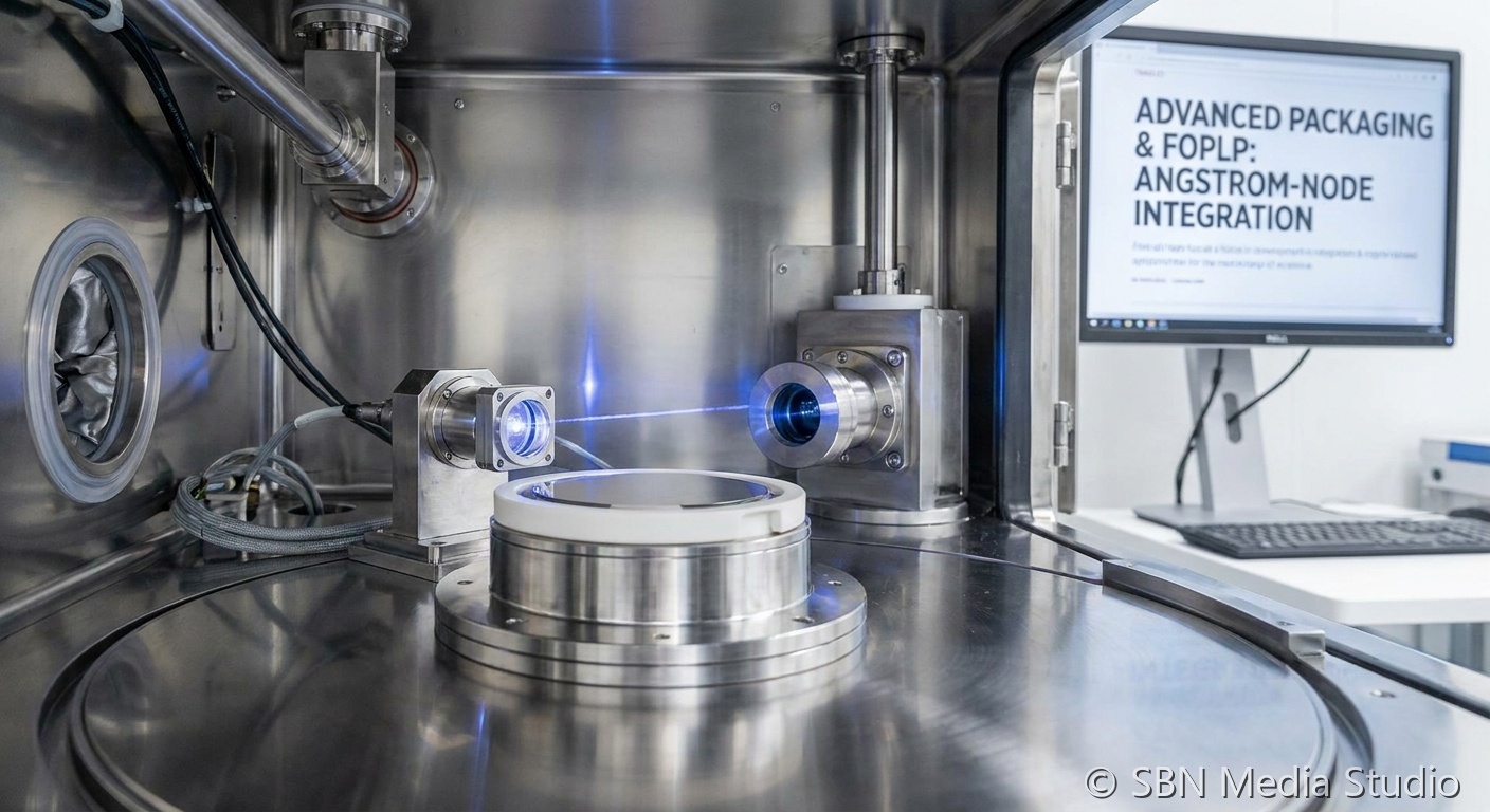 AMD Zen 7 Grimlock CCD wafer on TSMC A14 1.4nm process beside Powertech fan-out panel-level packaging substrate marking the May 27 2026 supply-chain disclosure