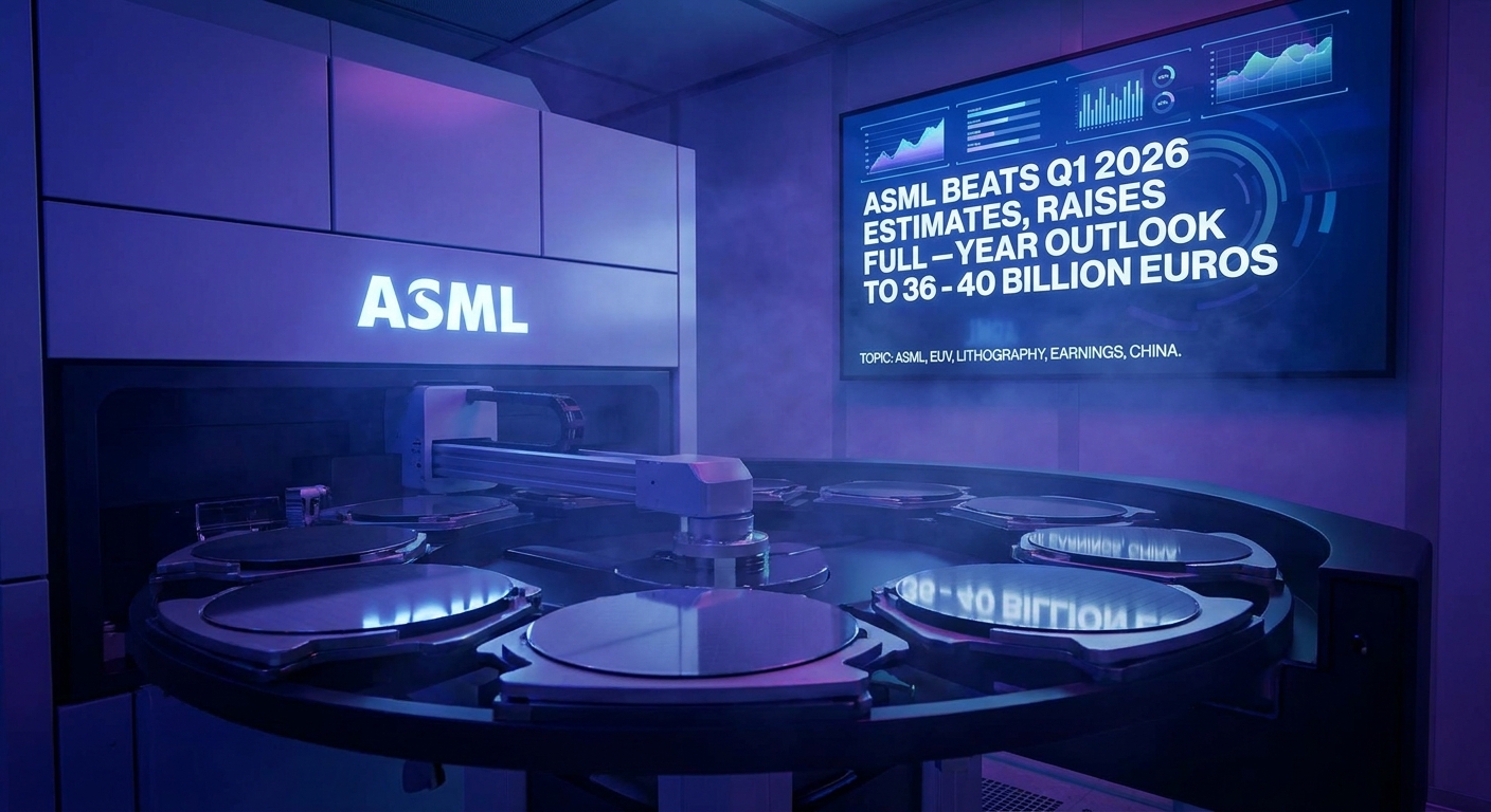 ASML EUV lithography machine with raised 2026 guidance chart amid China export restrictions