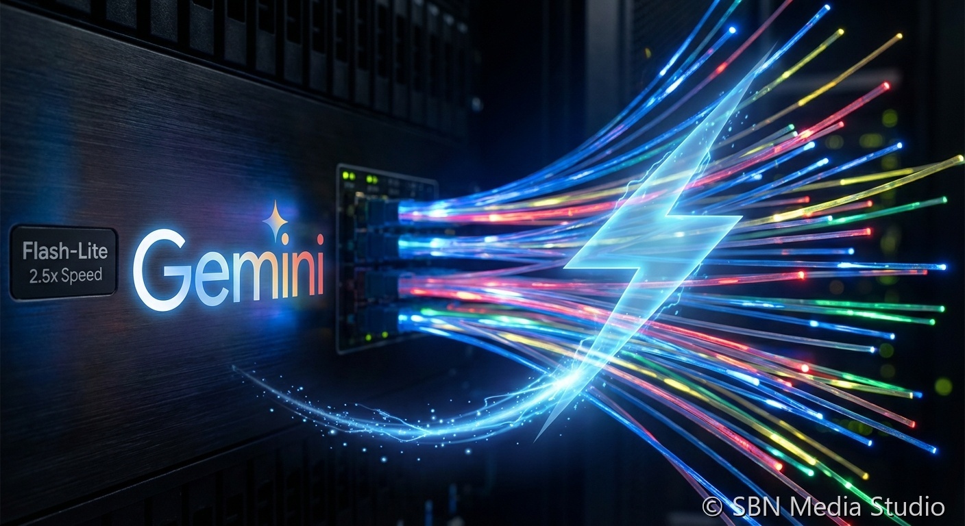 High-speed data streaming visualization representing Gemini Flash-Lite performance