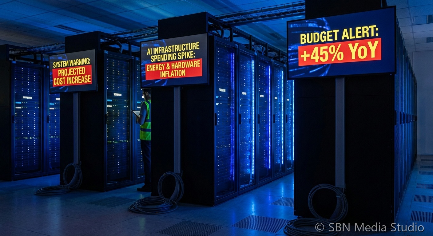 Data center servers representing AI infrastructure costs rising due to Iran conflict energy impact