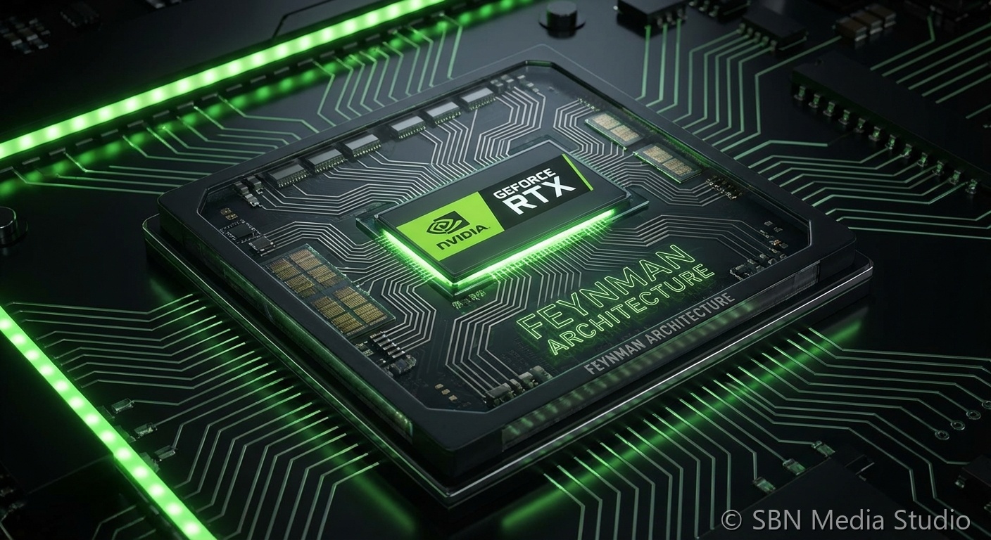 Semiconductor chip close-up representing NVIDIA Feynman GPU architecture