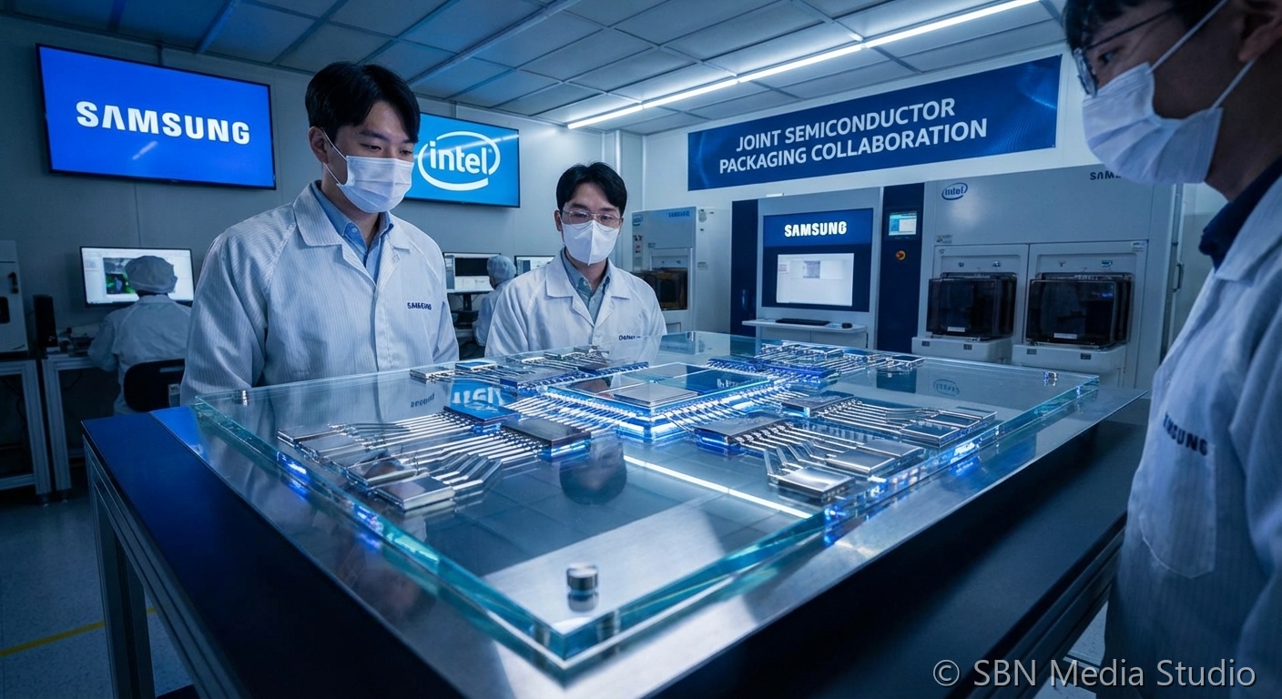 Two semiconductor wafers representing the Samsung and Intel foundry alliance